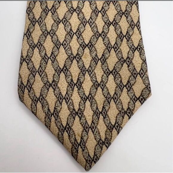Sepia A Claiborne Company Silk Tie Tan with Black Lacey Geometric Print - Picture 7 of 7